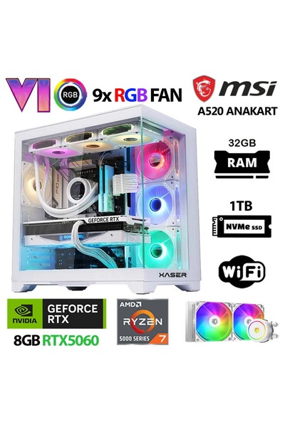 XASER Sword X60 Ryzen 7 5700x 32gb Ram 8gb Rtx5060 1tb M.2 Nvme Ssd Sıvı Soğutmalı Hazır Oyuncu Sistem