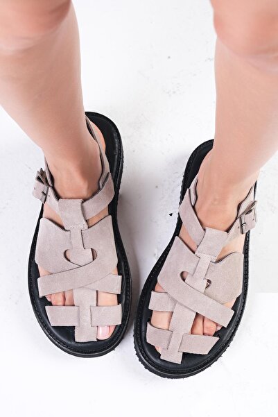 Mio Gusto Sylvie Béžové originální semišové dámské ploché sandály