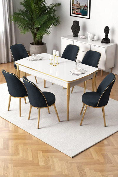 Canisa Nira Serisi 70x114 Mdf Açılabilir Beyaz Mutfak Masa Takımı 6 Antrasit ...