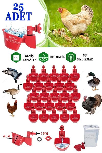 MUTLU TAVUKÇULUK 25 Pcs Automatic Chick Waterer Plastic Tank Cap Waterer Pigeon Cockatiel Budgie Waterer