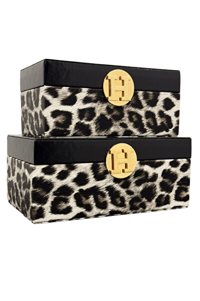 Lara Decor Siyah Leopar Desen 2'li Takı Kutusu