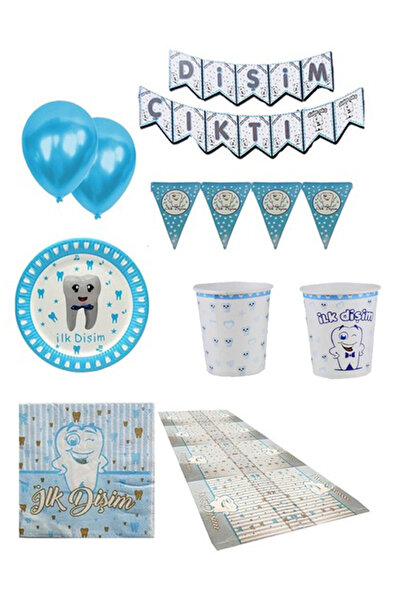 Parti dolabı 16 Kişilik Mavi Diş Buğdayı Günü Ilk Dişim Çıktı Parti Süsleri Erkek Parti Seti Süsleme Paketi