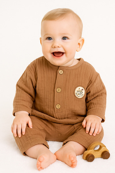 VERONA TARZ Baby Boy Muslin Fabric Organic Summer Jumpsuit One Piece Natural