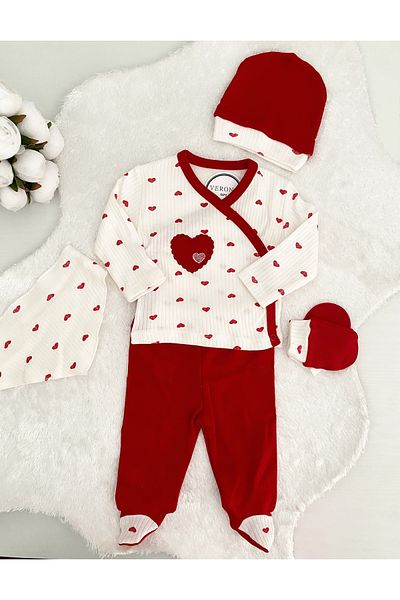 VERONA TARZ Baby Girl 5-Piece Hospital Discharge Set Newborn Outfit One Size 50-56cm Organic Cotton