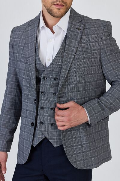Frappoli Facune Men's Dark Navy Jacket+Pants+Vest Double Slit Slim Fit Suit