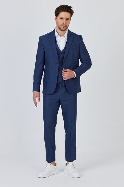 Frappoli Vasio Men's Navy Blue Polyester Fabric Jacket+Pants+Vest Slim Fit Suit
