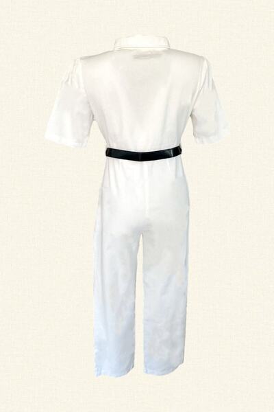GZ Design Black Star Embroidered White Slim Fit Jean Jumpsuit