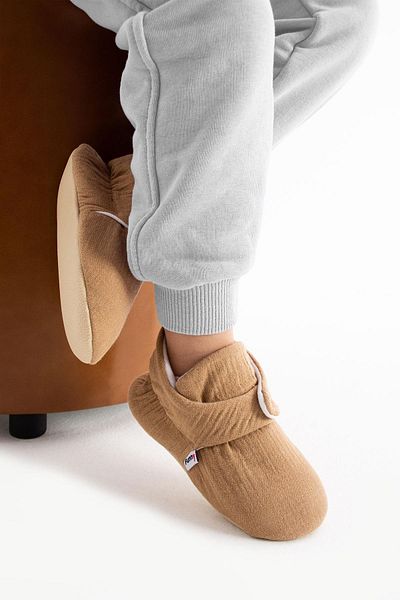 Funny Baby Organic Muslin Slippers Non-Slip Ergonomic Sole Comfortable Breathable Vegan