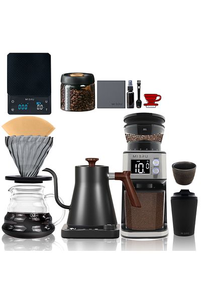 MIBRU V60 Coffee Set Maker Set Of 13 Pcs Pour Over Complete Drip Coffee Set With Electric Grinder&kettle