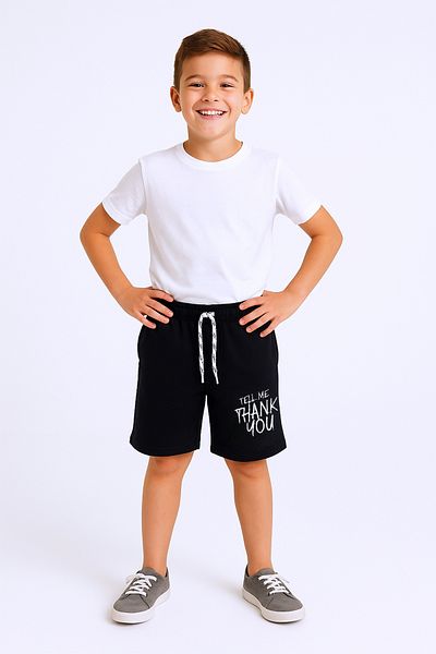 HÇM Boy's Shorts with Pockets, Solid Color Text Printed F29