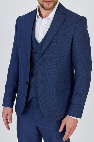 Frappoli Vasio Men's Navy Blue Polyester Fabric Jacket+Pants+Vest Slim Fit Suit