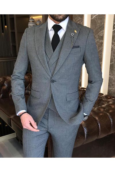 TerziAdemAltun Italian Style Slim Fit Men Jacket Vest Pants Suit Black T9123
