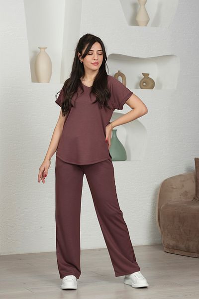 Devesta Moda Modal Fabric V-Neck Lycra Comfortable Casual and Stylish Bottom - Top Set Tracksuit Set