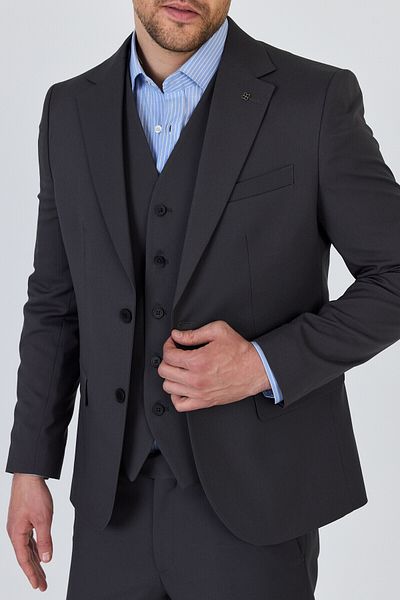 Frappoli Celiato Men's Dark Anthracite Polyviscon Fabric Jacket+Pants+Vest Slim Fit Suit