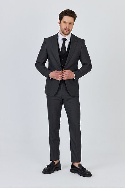 Frappoli Vitale Men's Anthracite Polyester Fabric Jacket+Pants+Vest Slim Fit Suit