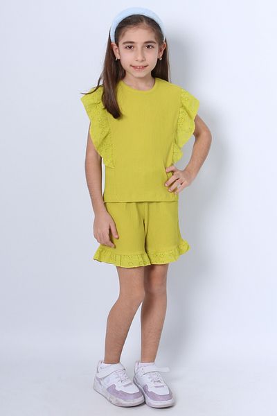 HÇM Girl's Medicated Shorts Suit Džandeletailli Solid Color Firflı