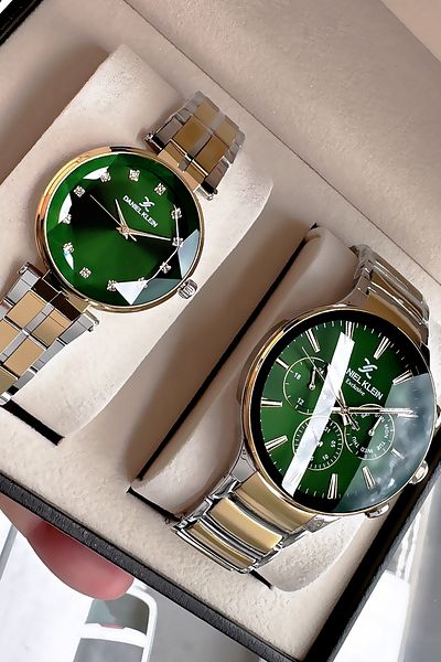 Daniel Klein Men-Women's Team Watch - 3 Atm Waterproof Green Steel Band Gift Bracelet Dke2121C1