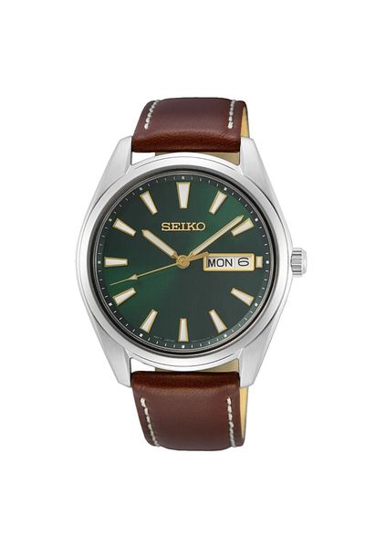Seiko Sur449P Quartz Leather Brown Green Dial 10 Atm 40 mm Men's Wrist Watch