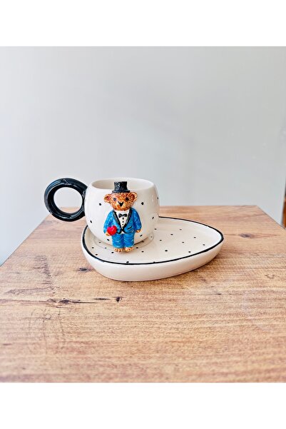 Bayerseramik Seramik El Yapımı Puantiye Teddy Fincan Sarı