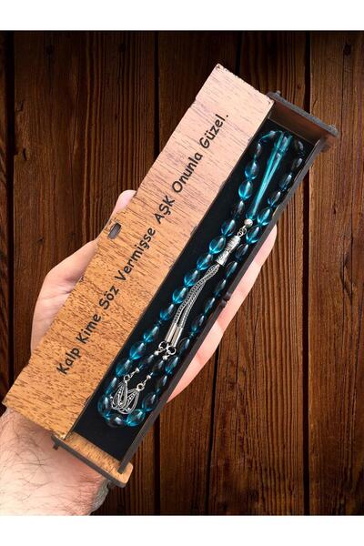 KANUNİ TESBİH Mărgele de rugăciune Moire albastru petrol cu ciucuri duble cu ...