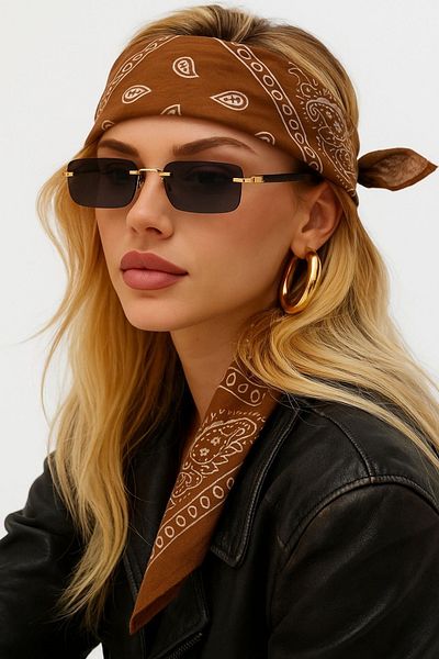 Goldmine Unisex Ethnic μοτίβο 100% βαμβακερό μπαντάνα καφέ
