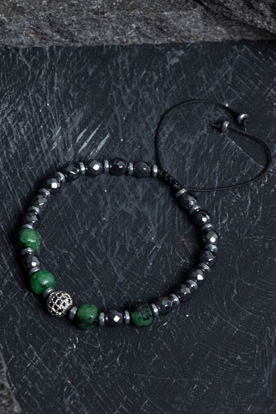 OSMANLI DOĞAL TAŞ Certified Anyolite and Hematite Natural Stone Adjustable Bracelet