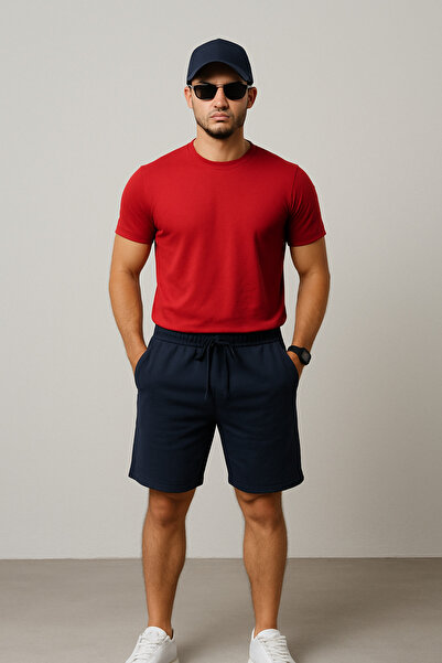 LACİVERTMEN Модель 8043 - Бавовняні, зав'язуються на талії, регулярного крою літні шорти