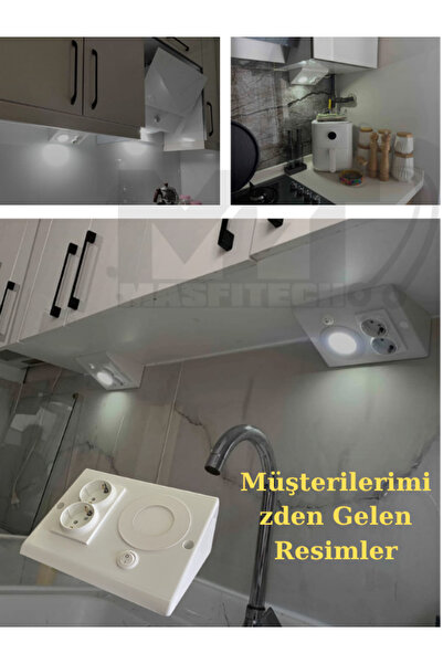 Masfitech Dolap Ve Tezgah Altı Prizli Led Aydınlatma – 3 Watt Beyaz Işık | Mutfak Için Şık Işık Ve Priz Çözümü
