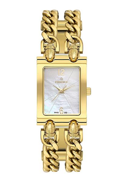 Essence Rectangular Dial - Pearlescent 5 Atm Water Resistant Gold Color Steel Band and Case