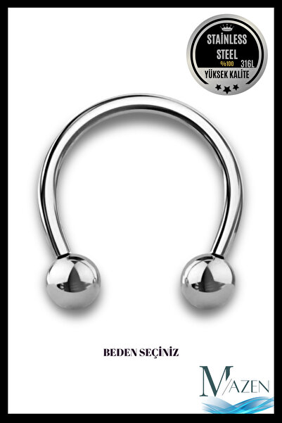 MAZEN 316l Çelik Tragus Piercing | Kararmaz Yarım Halka Nal Model | Kıkırdak Uyumlu | 1 Adet