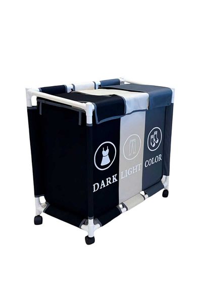 BUNCA 3-compartment laundry basket, 64 x 60 x 35 cm, with wheels and a top lid, for easy organization of laundry at home