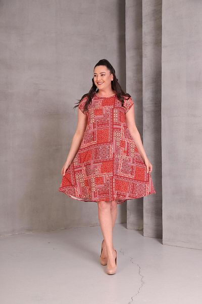 Ebsumu Women's Plus Size Sleeveless Printed Woven Tile Dress