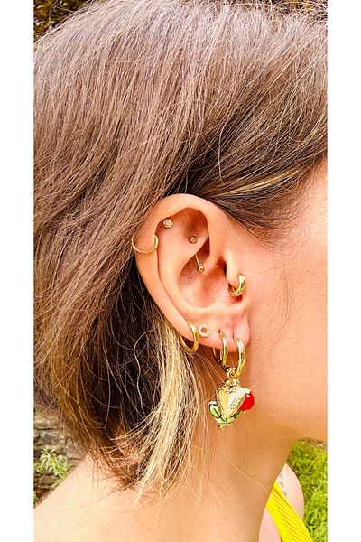 Markiz Takı Green Flower Heart Detail Earrings