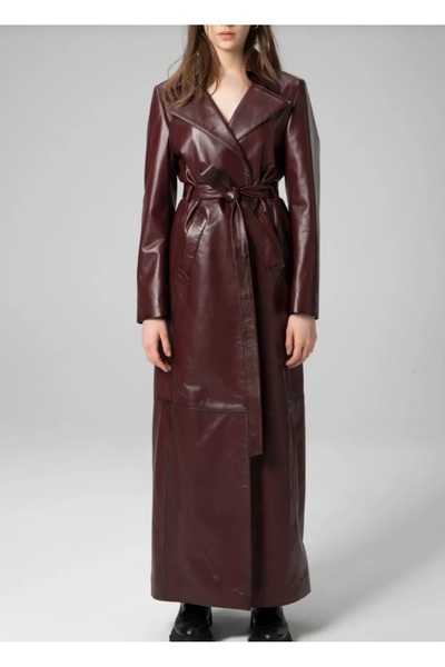 shop Women's Long Khaki Leather Trench Coat