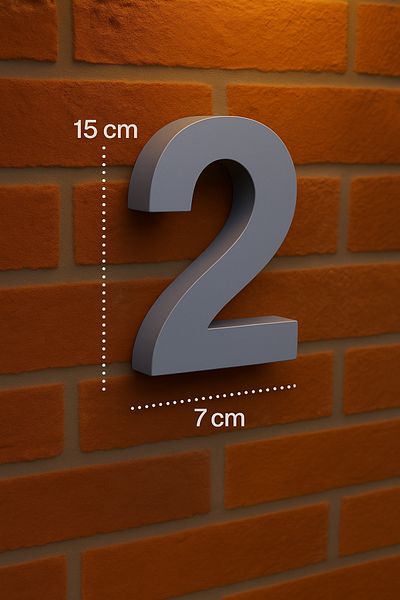 Rekatech 3D House Number in Modern Style (Number 2) |   7 cm Bottom Dimension – 15 cm Height