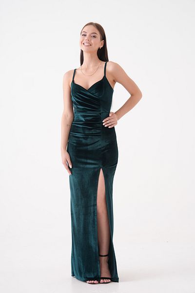 Secret Passion Lingerie Women's Velvet Low-cut and Slit Detailed Sling Evening Dress