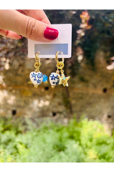 Markiz Takı White Heart Star Detail Earrings