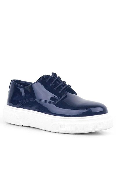 Rakerplus Derby Navy Blue Patent Leather White Sole Children's Classic Shoes