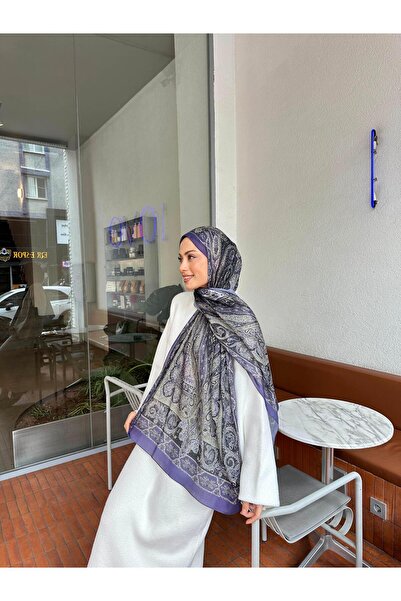 lamelif.com Retro Desen Pamuk Şal Eflatun