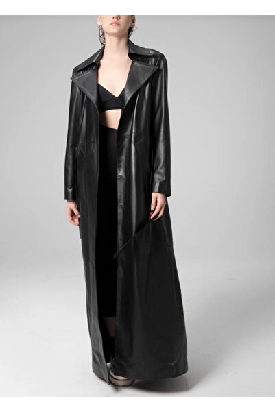 shop Women's Long Khaki Leather Trench Coat