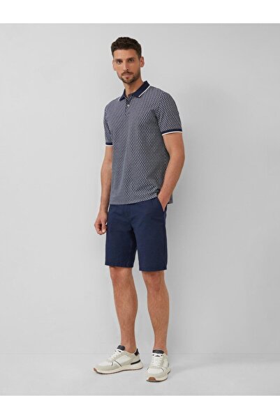 s.Oliver Tricou polo bărbătesc cu imprimeu cu frunze de palmier, croială regulată, bleumarin închis, XL