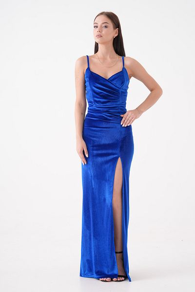 Secret Passion Lingerie New Season Women's Velvet Low-cut and Slit Detailed Sling Evening Dress