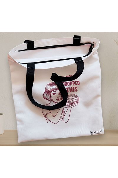 BEKZ Zippered Textile Bag, Tote Bag, Hey, You Dropped This Model 38 X 34.5 Cm, ​​White, ®