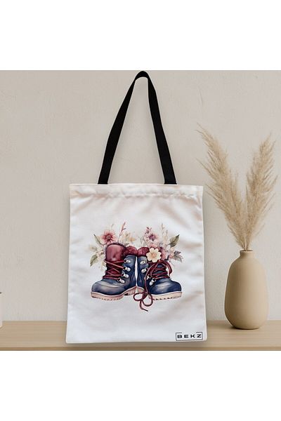 BEKZ Sacosa Textila Cu Fermoar, Geanta Tote, Model Flowers 20 38 X 34.5 Cm, Alb, ®