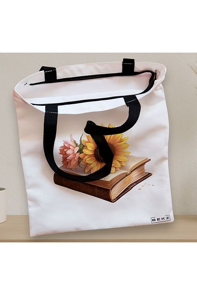 BEKZ Sacosa Textila Cu Fermoar, Geanta Tote, Model Books 35 38 X 34.5 Cm, Alb, ®