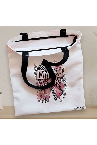 BEKZ Textile Bag With Zipper, Tote Bag, Mama Pinky Model 38 X 34.5 Cm, ​​White, ®