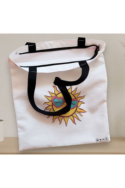 BEKZ Textile Bag With Zipper, Tote Bag, Sun Faces Model 24 38 X 34.5 Cm, ​​White, ®