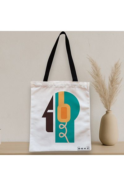 BEKZ Sacosa Textila Cu Fermoar, Geanta Tote, Model Sound Of Mind, 38x34.5 Cm, Alba, ®