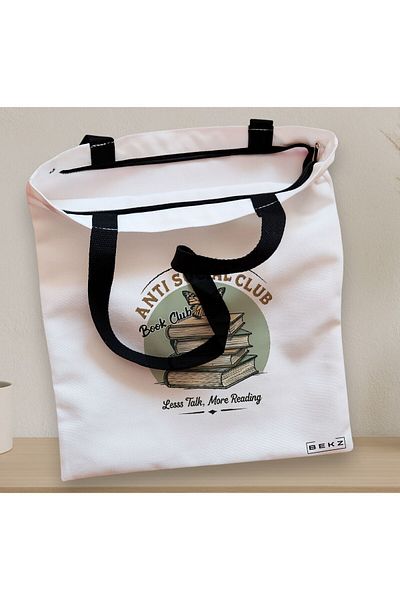 BEKZ Textile Bag With Zipper, Tote Bag, Anti Social Book Club Model 38 X 34.5 Cm, ​​White, ®