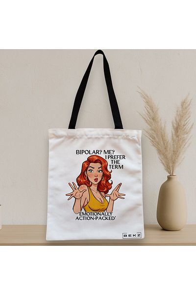 BEKZ Textile Bag With Zipper, Tote Bag, Bipolar Emotionally Action-packed Model 38 X 34.5 Cm, ​​White, B